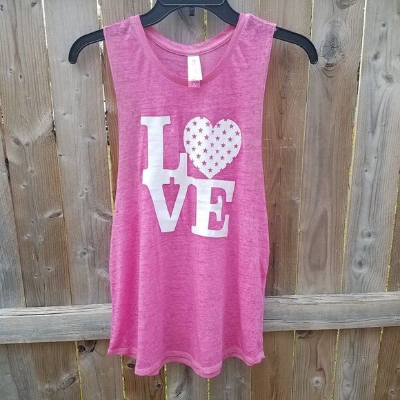 Tank Top Bright Pink Love Heart w/Stars Medium 7/9 Juniors - Picture 1 of 10